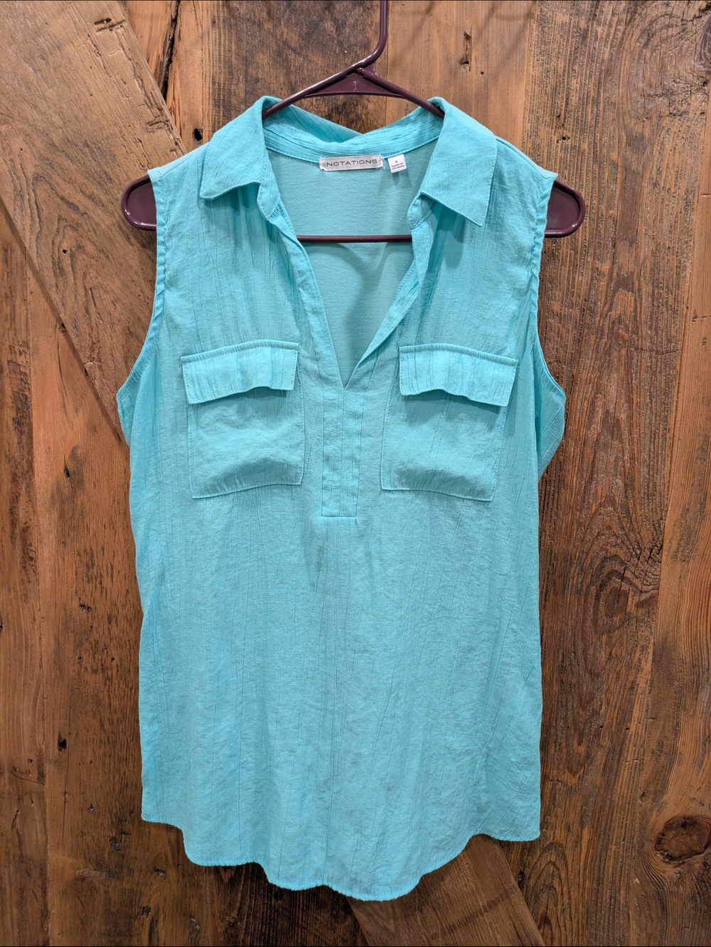 Notations Sleeveless Split-V Tunic in Aqua